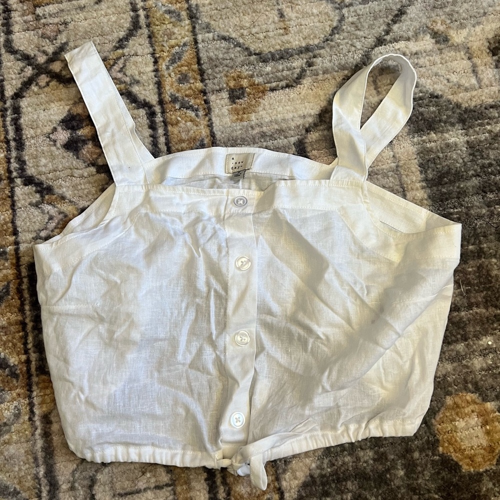 A new day cropped button linen tank top